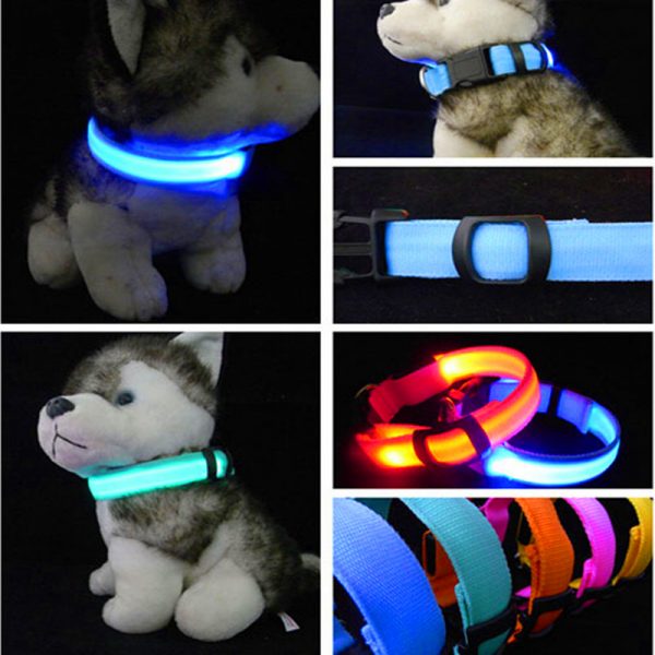 Led Light up Flash Glow Collar Dog Pet Nylon Dog Collar Dog Leash Pet Cat Collar